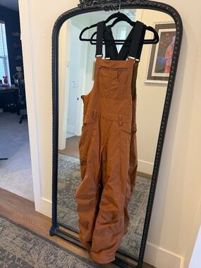 Brown insulated snow bib overalls ski snowboard pants size M